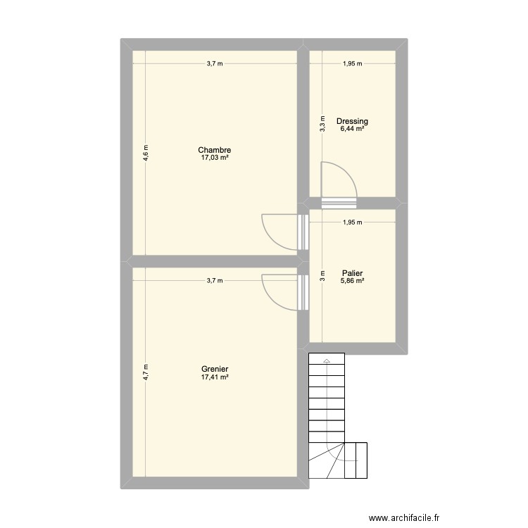 Jean Segura Etage 2 ( grenier). Plan de 4 pièces et 47 m2