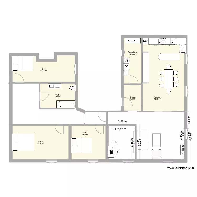 Appart. Plan de 7  et 84 m²