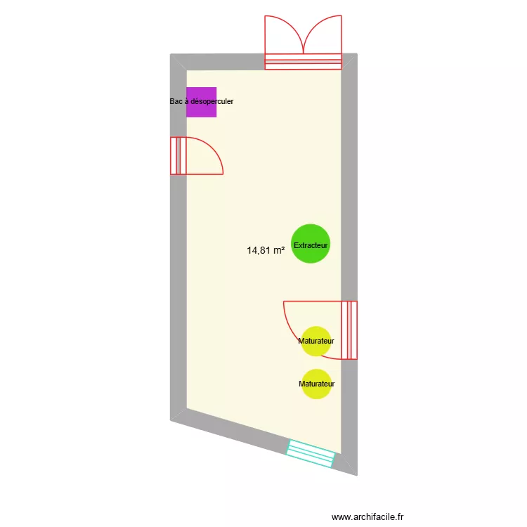 Miellerie après travaux avec aménagement. Plan de 1 Pièce et 15 m² Miellerie après travaux avec aménagement. Plan de 1 Pièce et 15 m²