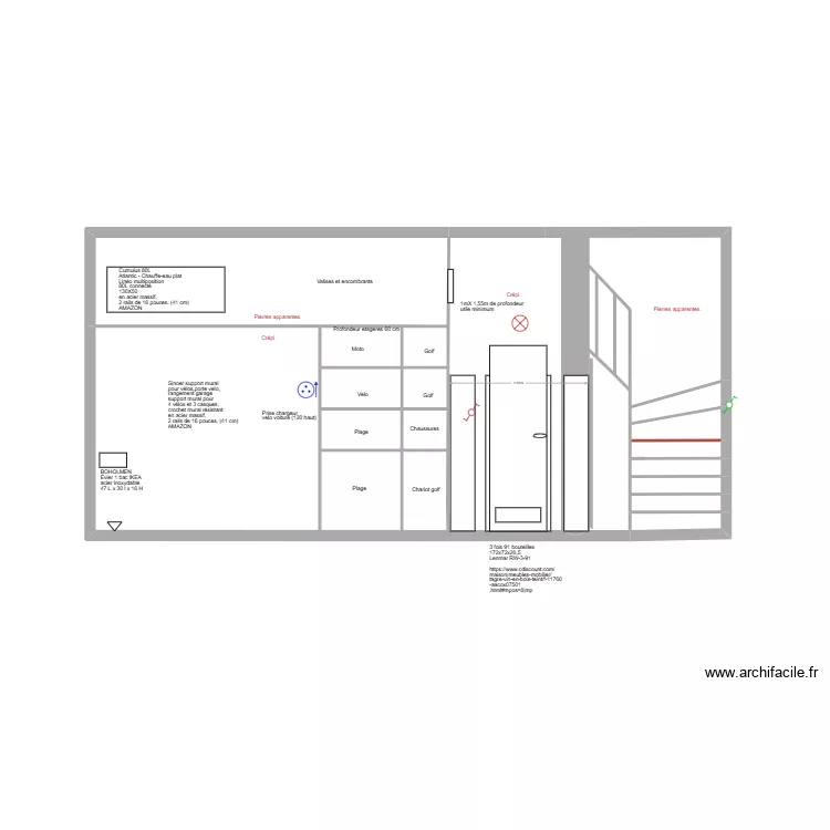 Mur du garage coté escalier projet 3. Plan de 16 et 22 m² Mur du garage coté escalier projet 3. Plan de 16 et 22 m²
