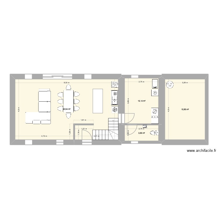 Plan buandrie cote voisin. Plan de 4 pièces et 70 m2