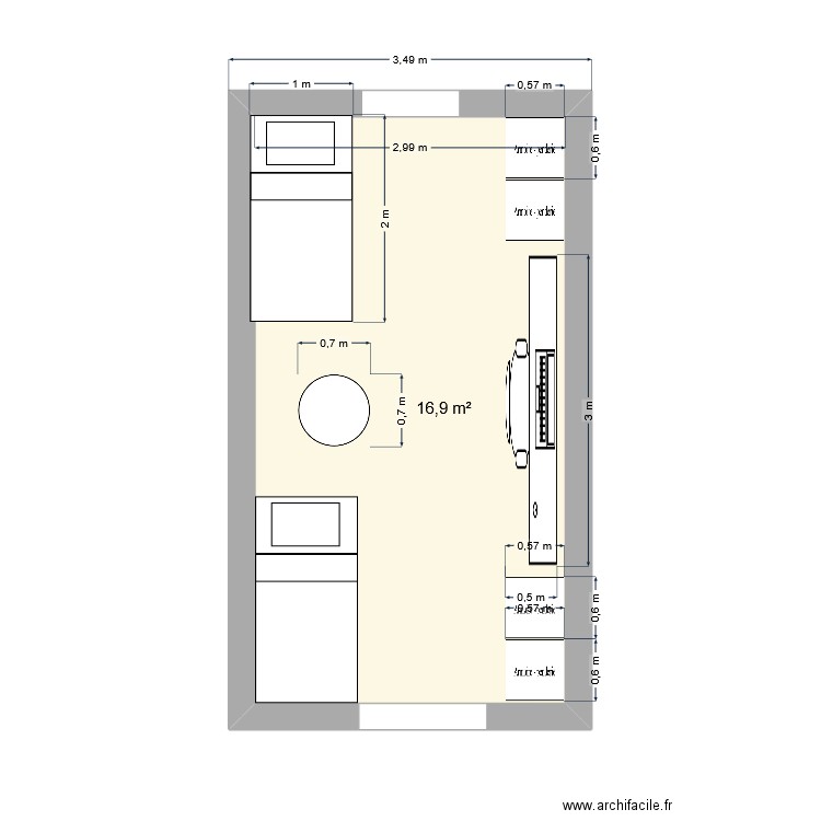 Chambre 4 lits supperposés. Plan de 1 pièce et 17 m2