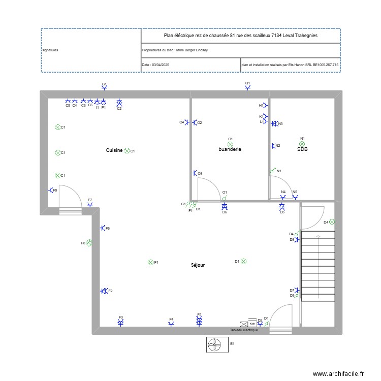rez leval trahegnies. Plan de 3 pièces et 73 m2