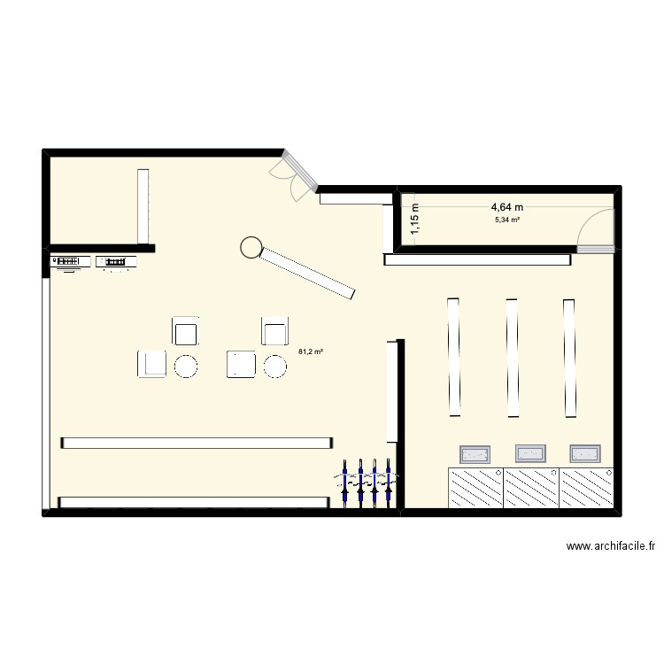 plan de magasin sport d'hiver. Plan de 2 pièces et 87 m2