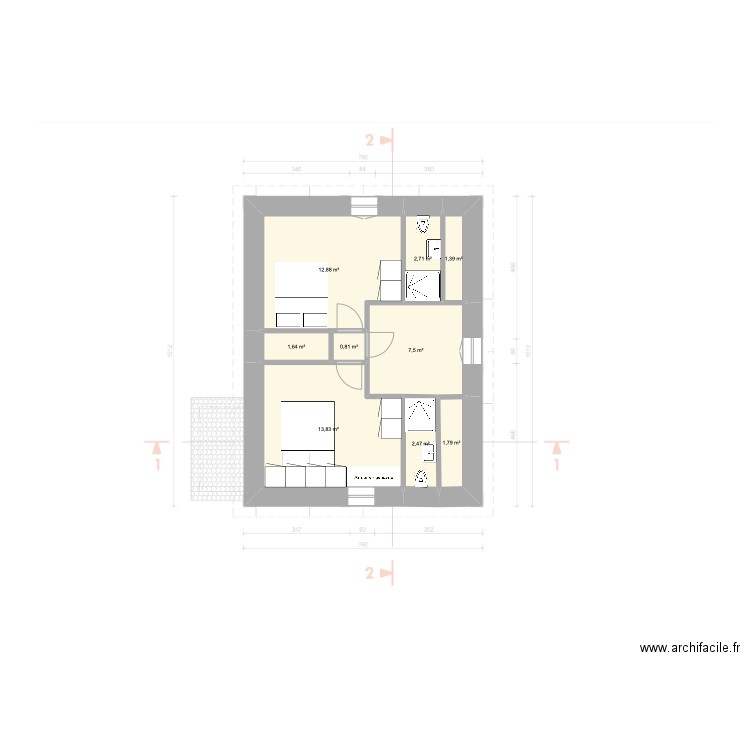 Bayonne 1. Plan de 9 pièces et 45 m2