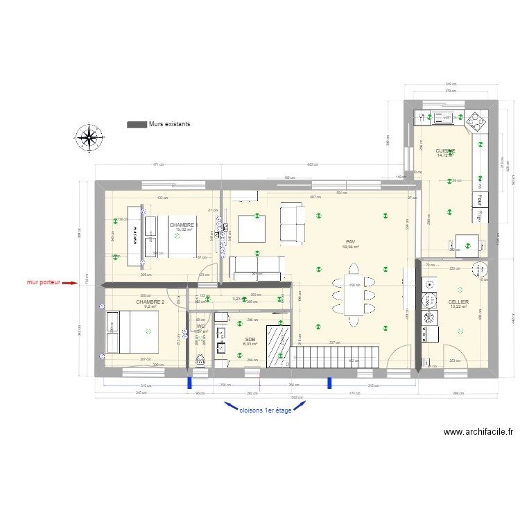 RENOVATION janvier 2024 CUISINE. Plan de 10 pièces et 140 m2