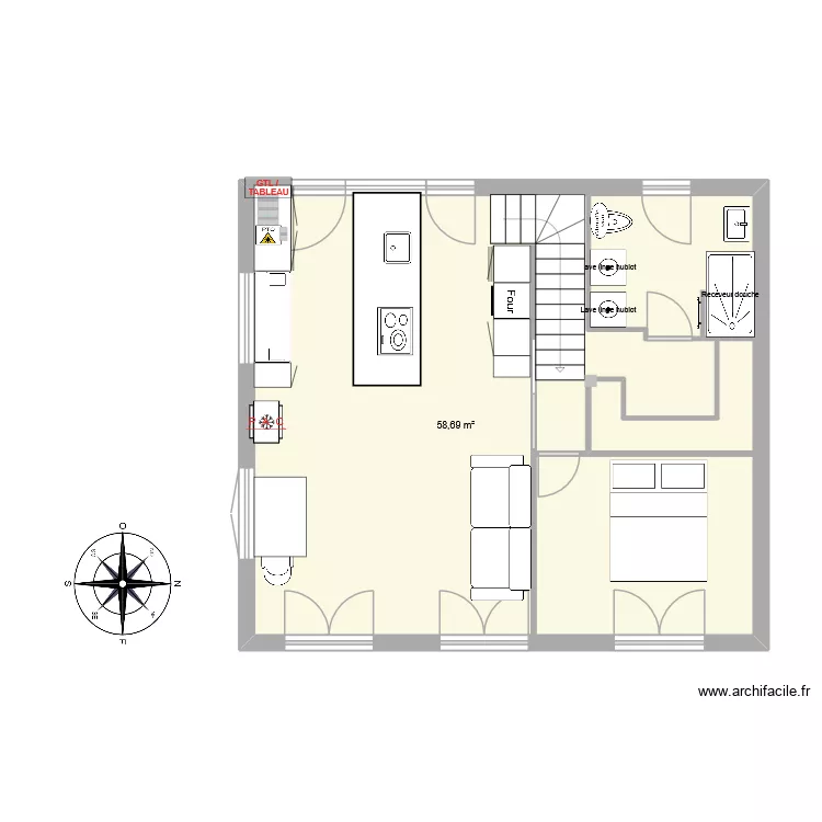 Projet V4 ELEC. Plan de 1  et 59 m²