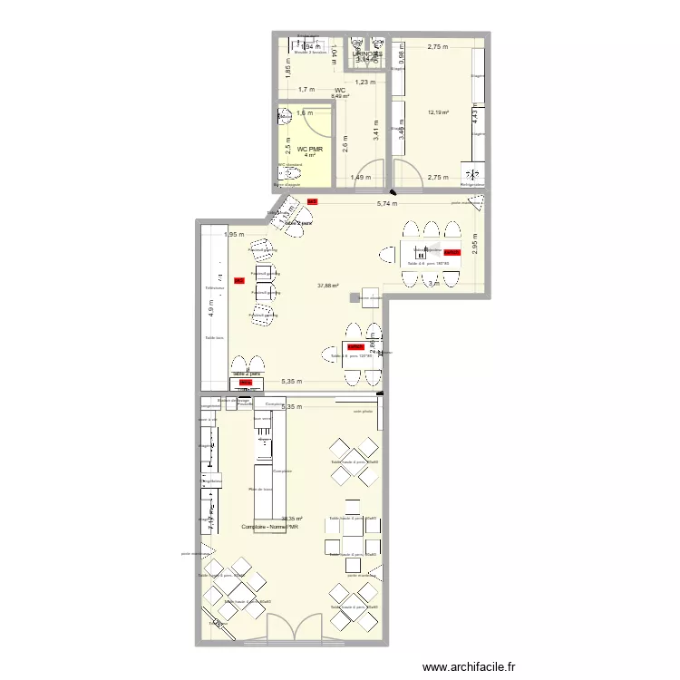 IUT - bar v5. Plan de 6  et 102 m²
