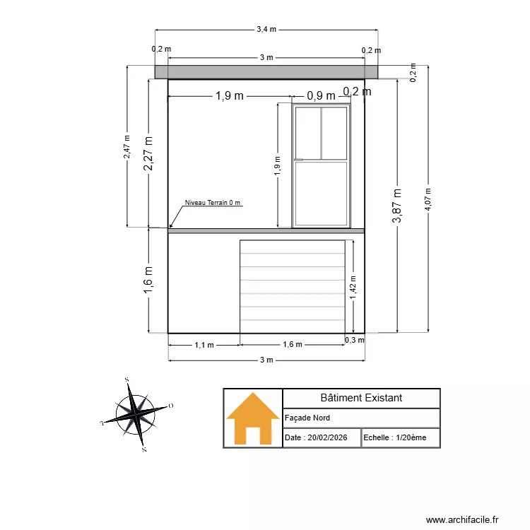 Bâtiment Existant Façade Nord. Plan de Bâtiment Existant Façade Nord. Plan de