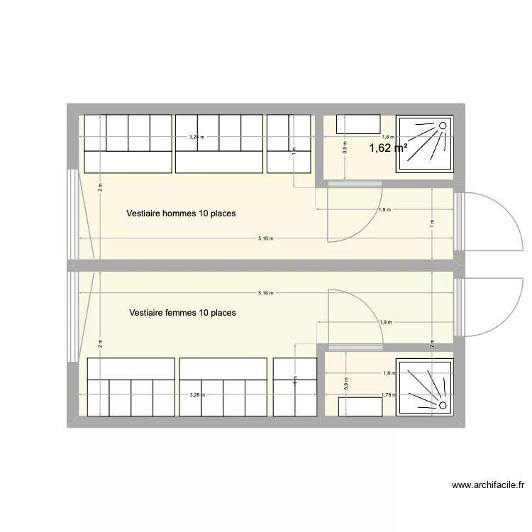 Vestiaire MTAG. Plan de 3 et 20 m² Vestiaire MTAG. Plan de 3 et 20 m²