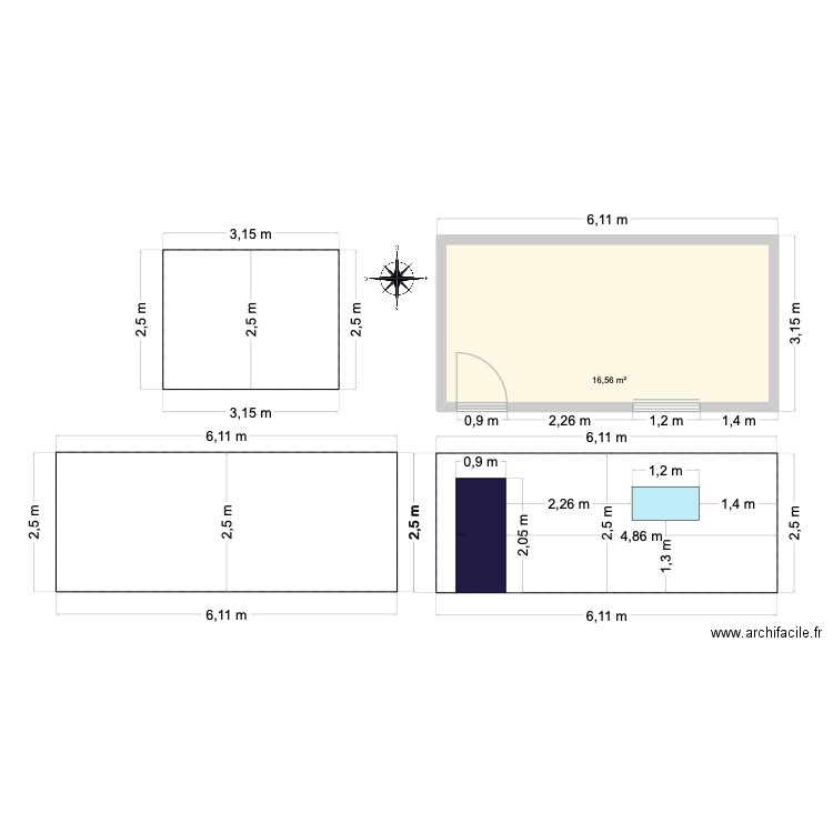 Cabanon APF. Plan de 1 pièce et 17 m2