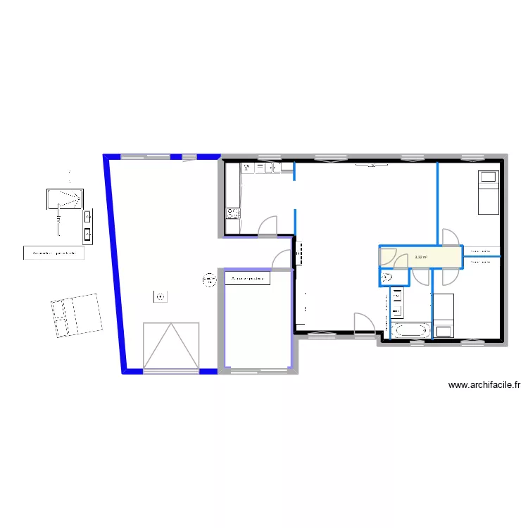 Maison 3. Plan de 1  et 3 m²