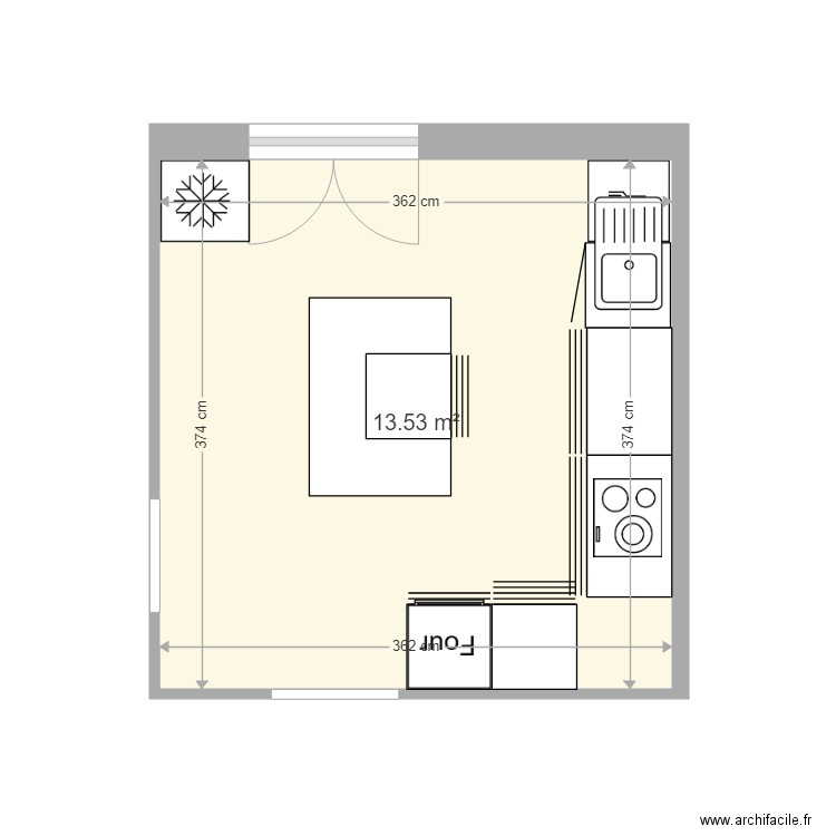 cuisine-FG. Plan de 1 pièce et 14 m2