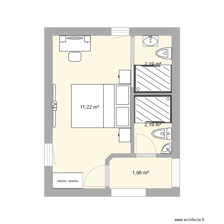 Back bedroom SDD new. Plan de 4 pièces et 18 m2