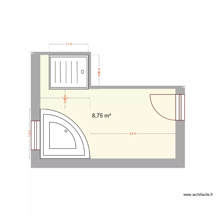 sdb. Plan de 1  et 9 m²