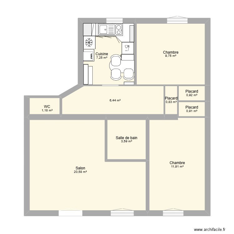 FedeBast4. Plan de 10 pièces et 63 m2