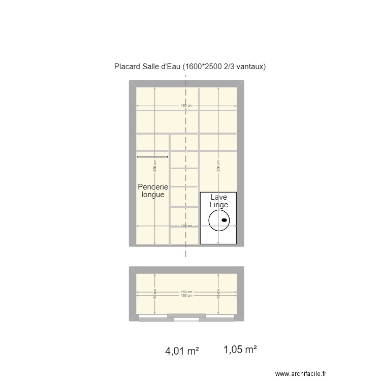 Placard salle d'Eau - 2 vantaux. Plan de 2 pièces et 5 m2