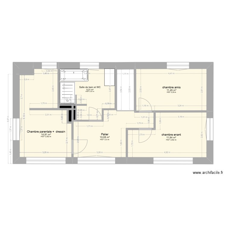 Maison 23 Les Hauts-champs 1er Etage. Plan de 12 pièces et 64 m2