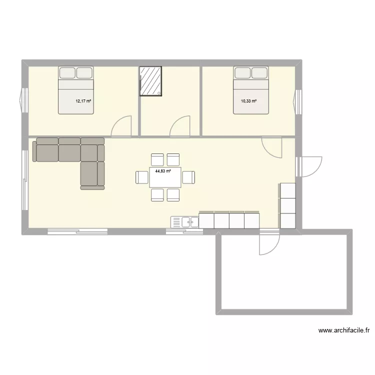 maison 1. Plan de 3 Pièces et 67 m²