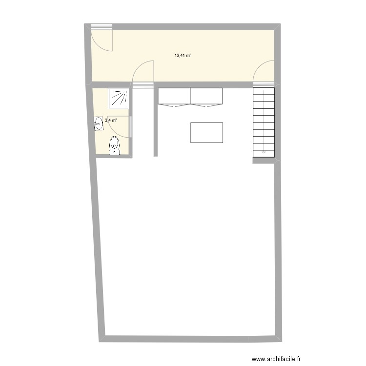 RDC Christian. Plan de 2 pièces et 17 m2