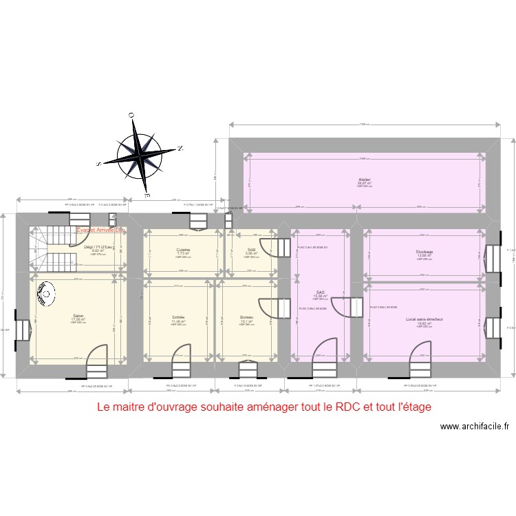 BRUNETEAU. Plan de 20 pièces et 276 m2