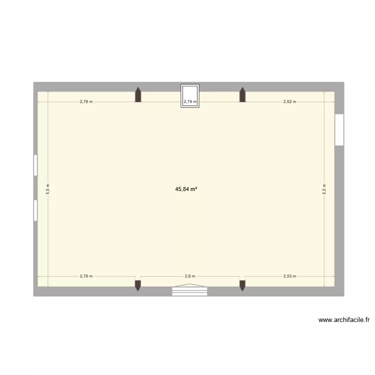 grand palier vide. Plan de 1  et 46 m²