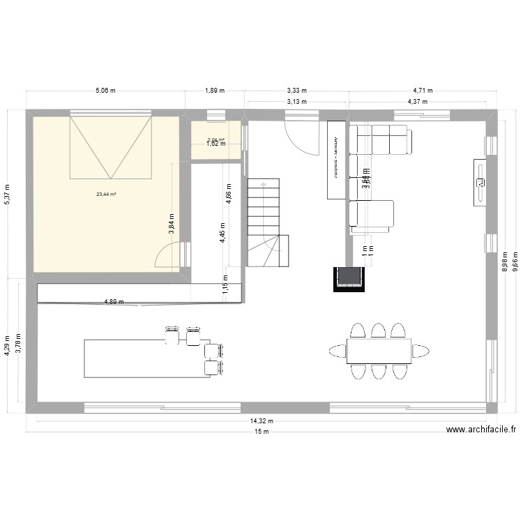 rdc bandol. Plan de 2 pièces et 25 m2