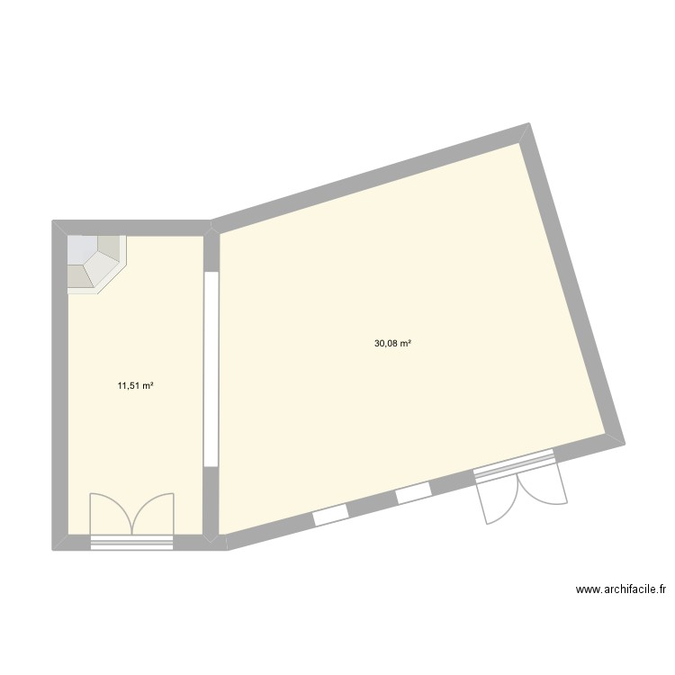 bureau/salle de jeux. Plan de 2 pièces et 42 m2