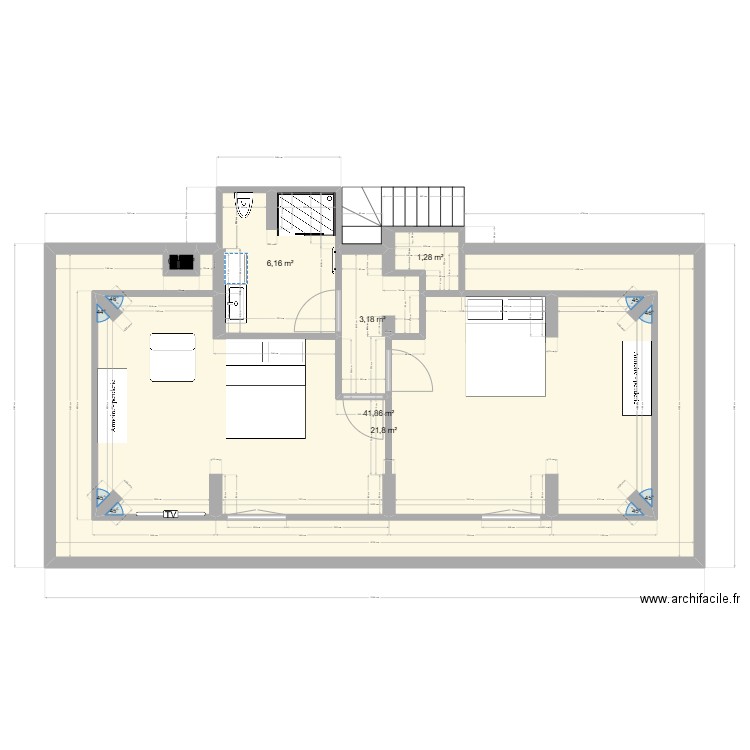maison gardien etage. Plan de 6 pièces et 74 m2