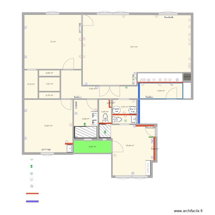 RENNES 2. Plan de 17 pièces et 109 m2