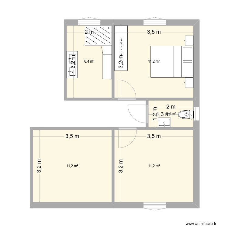 MIKIT. Plan de 5 pièces et 42 m2