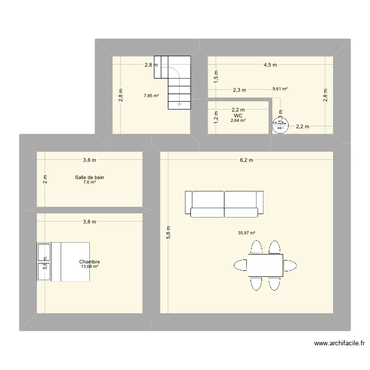 Longere&. Plan de 6  et 77 m²