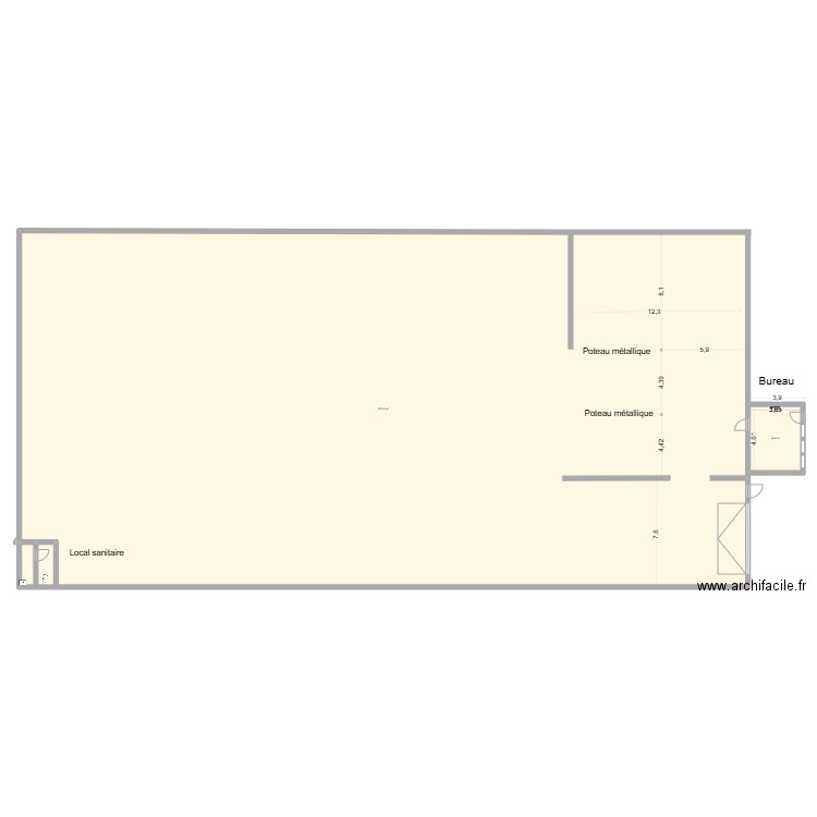 Plan  avant aménagement. Plan de 2 pièces et 1292 m2