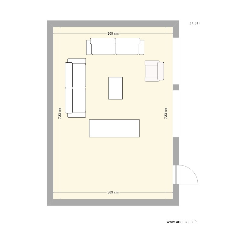 salon. Plan de 1 pièce et 37 m2