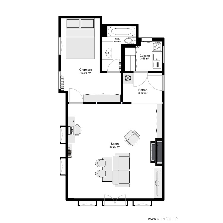 Plan 2. Plan de 6 pièces et 54 m2