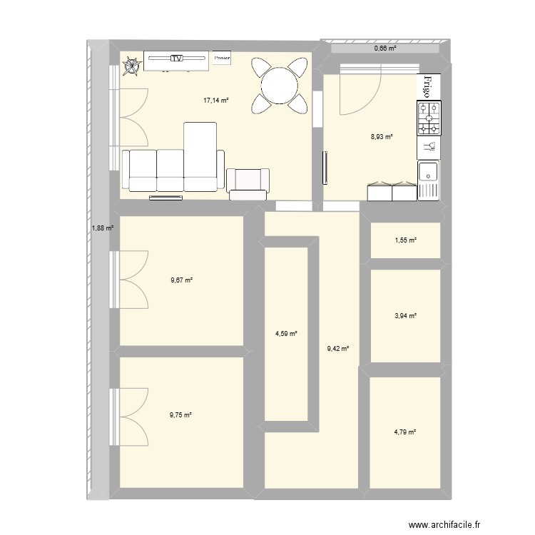 appt. Plan de 11 pièces et 72 m2