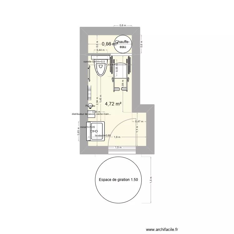 Monmagny. Plan de 2 pièces et 6 m²