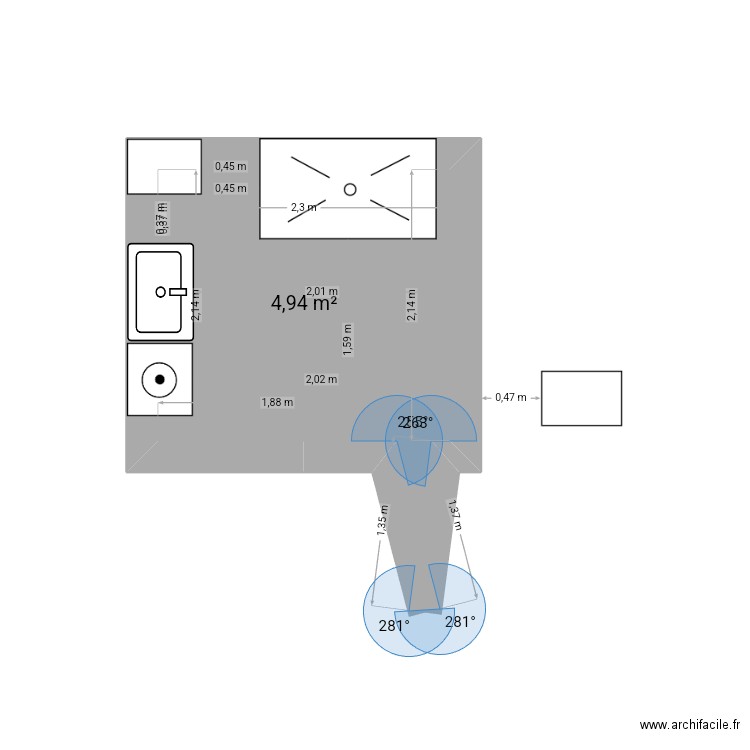 Salle de bain. Plan de 1 pièce et 5 m2