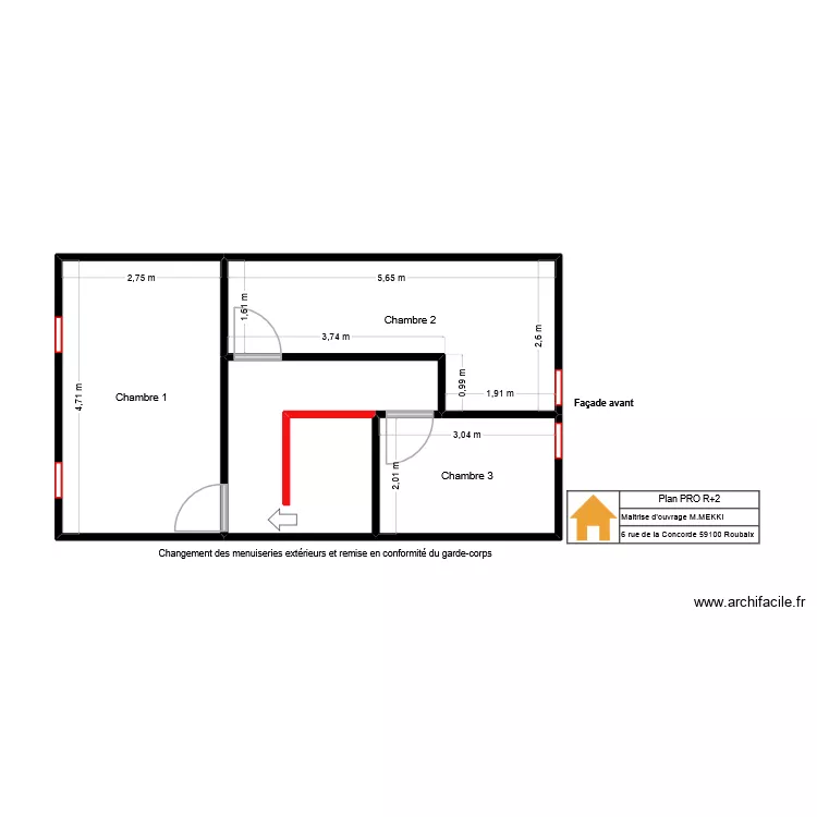 Plan PRO R+2 MEKKI FATAH. Plan de 4  et 38 m²