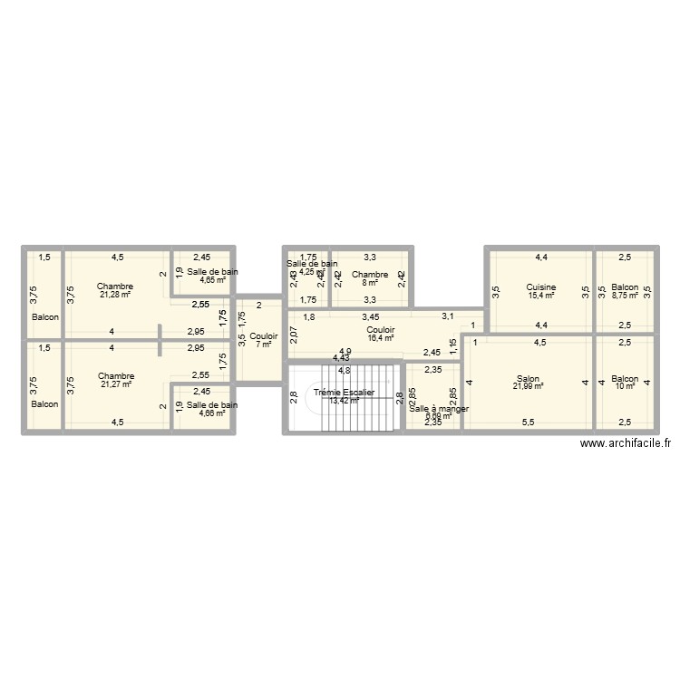 Appart. Plan de 16 pièces et 175 m2