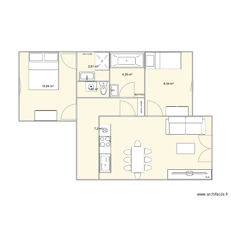 Emeraude B105. Plan de 7 pièces et 54 m2