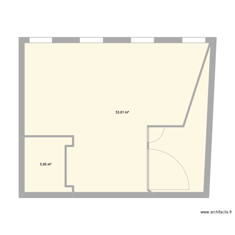 cab vide. Plan de 2 pièces et 58 m2