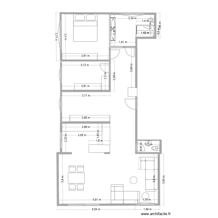 plan appartement complet avec ameublement salon_21.09.2026. Plan de 2 Pièces et 9 m² plan appartement complet avec ameublement salon_21.09.2026. Plan de 2 Pièces et 9 m²