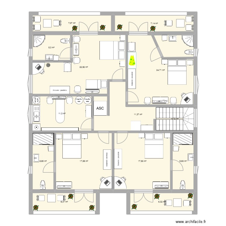 homa. Plan de 38 pièces et 418 m2