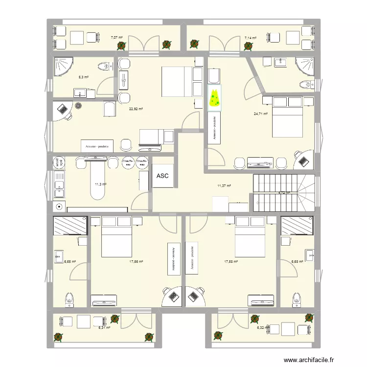 homa. Plan de 38 pièces et 418 m²