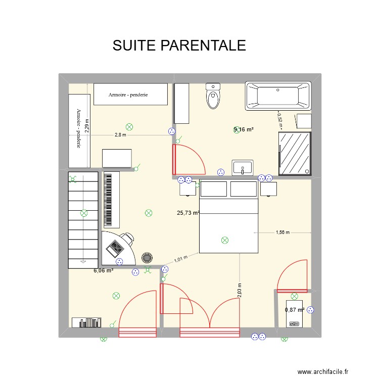 SUITE PARENTALE. Plan de 4 pièces et 42 m2