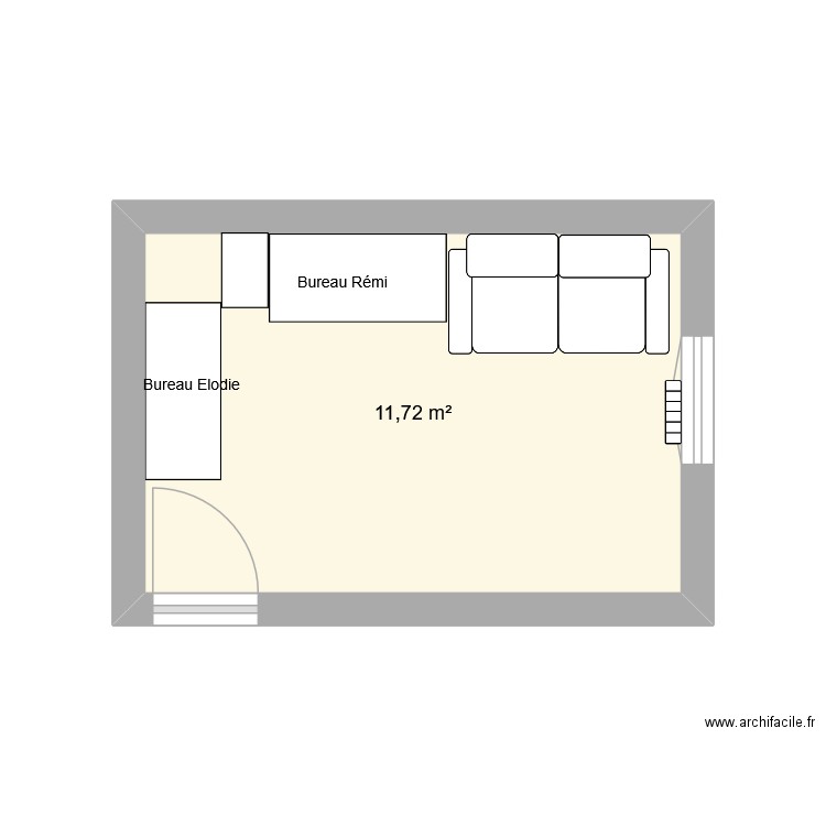 bureau. Plan de 1 pièce et 12 m2