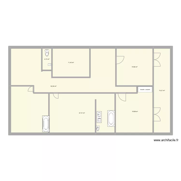 2e etage. Plan de 7  et 140 m²