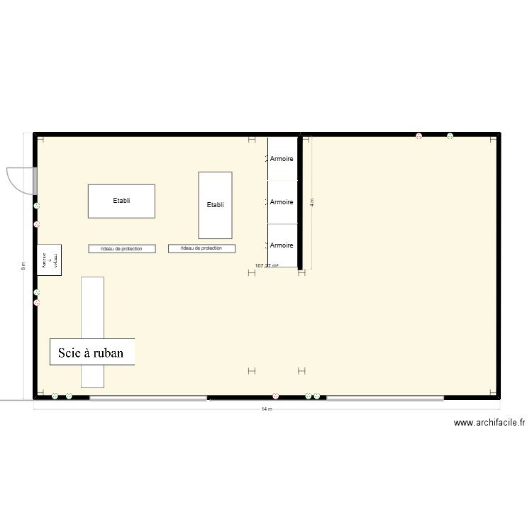 atelier. Plan de 1 pièce et 107 m2