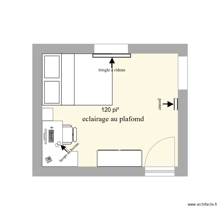 Chambre v2. Plan de 1 pièce et 11 m2